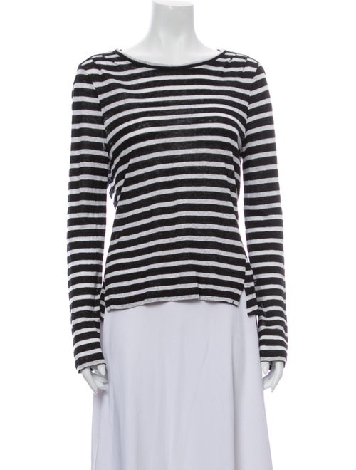 Frame Linen Striped T-Shirt Black