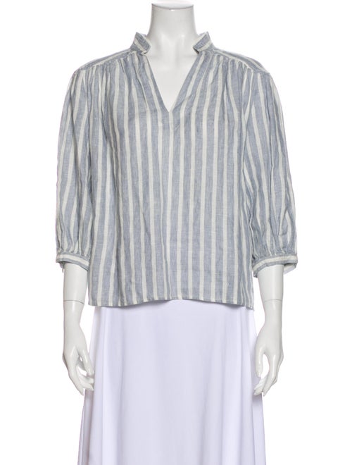 Frame Linen Striped Blouse Blue