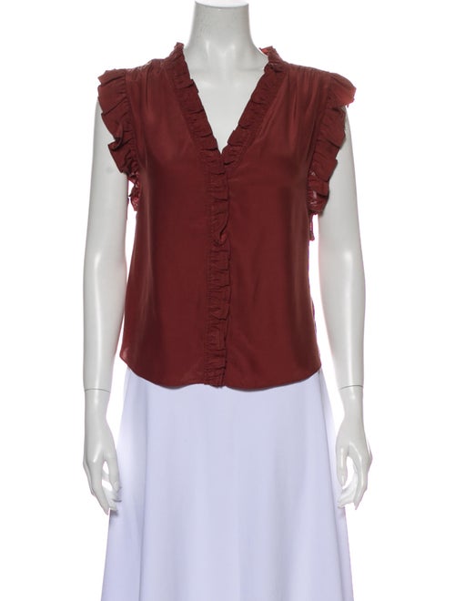 Frame Silk V-Neck Blouse w/ Tags Red