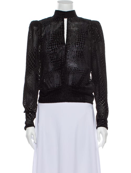 Frame Animal Print Mock Neck Blouse Black
