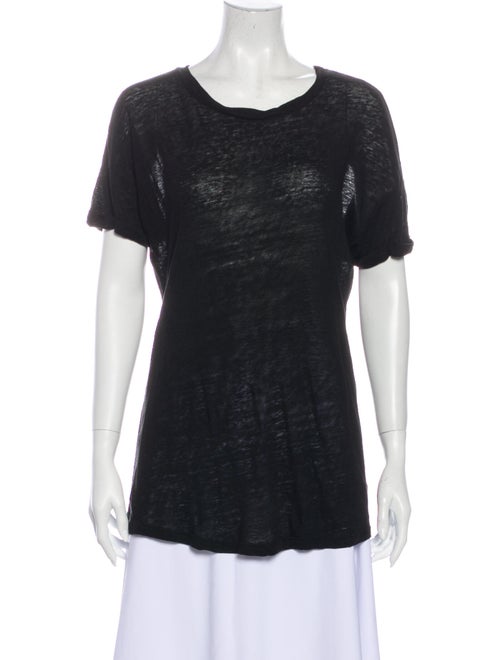 Frame Linen Scoop Neck T-Shirt Black