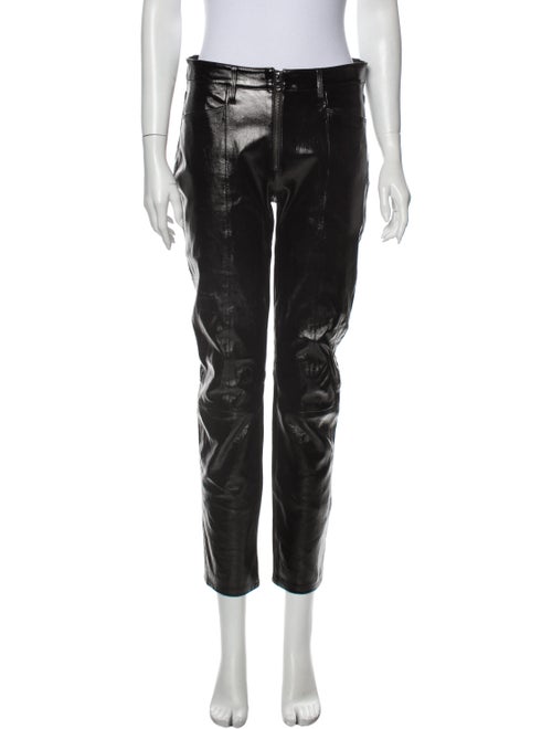 Frame Lamb Leather Straight Leg Pants Black