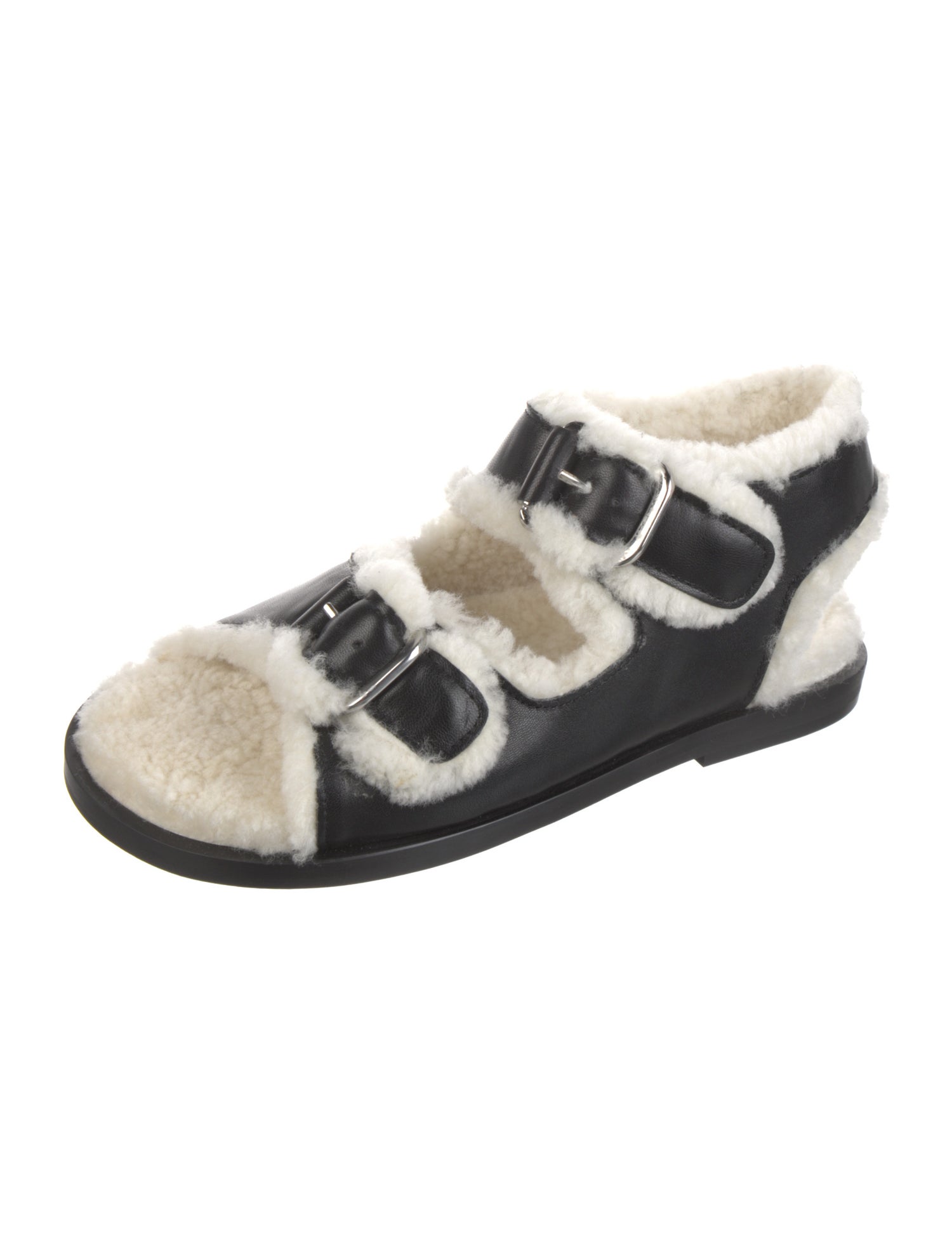 Fur Deluxe Leather Faux Fur Trim Slingback Sandals w/ Tags