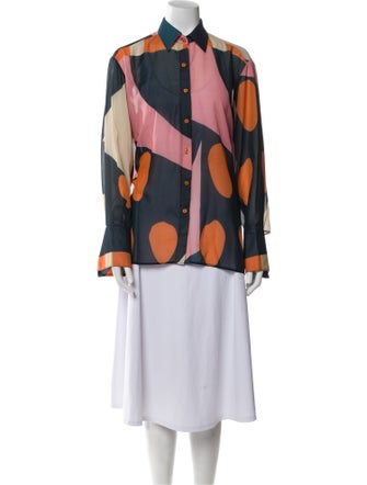 Fe Noel Printed Mock Neck Button-Up Top