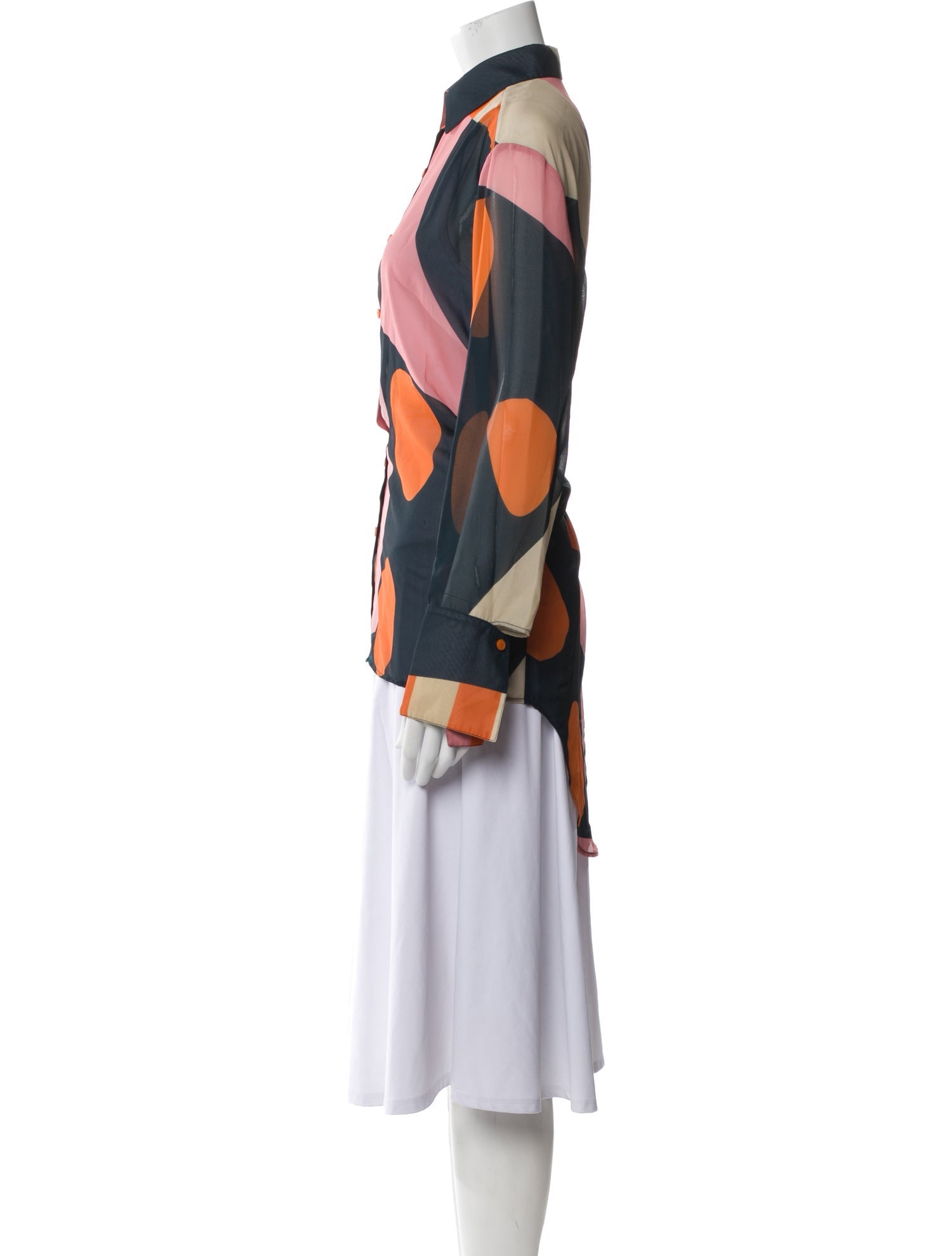 Fe Noel Printed Mock Neck Button-Up Top