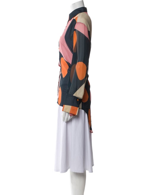 Fe Noel Printed Mock Neck Button-Up Top