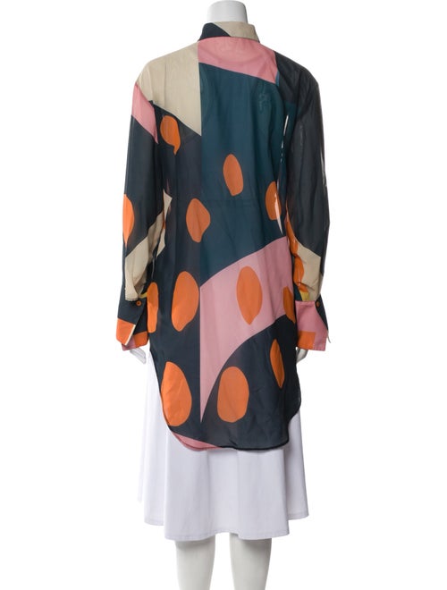 Fe Noel Printed Mock Neck Button-Up Top