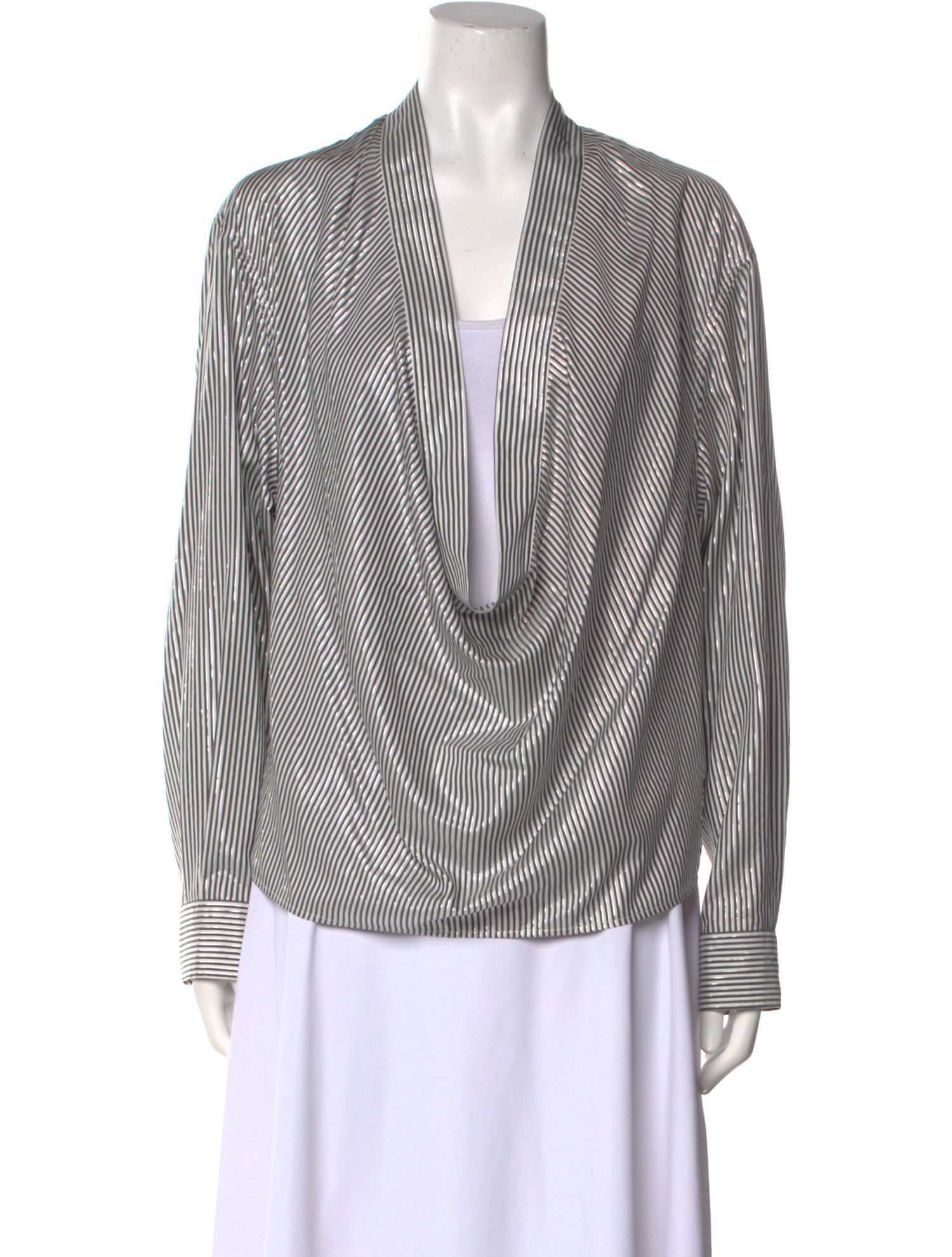 FFORME Striped V-Neck Blouse