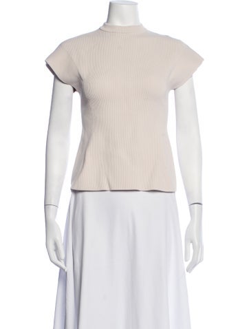 Pre-owned Fforme Mock Neck Short Sleeve Top In Neutrals