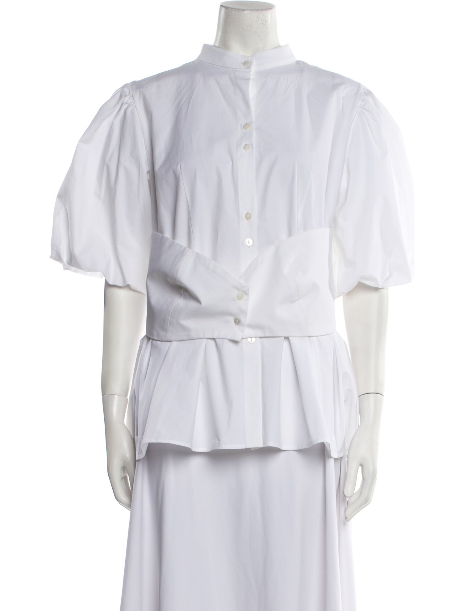 Destree Mock Neck Three-Quarter Sleeve Button-Up Top