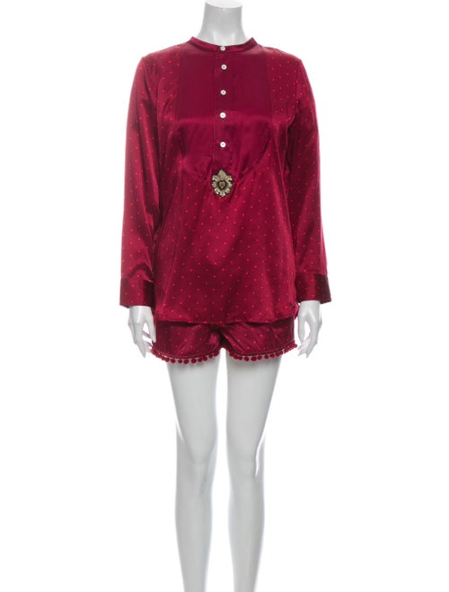 Figue Silk Polka Dot Print Pant Set Red