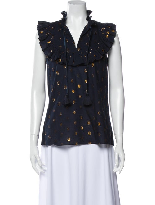 Figue Printed Tie Neck Blouse Blue