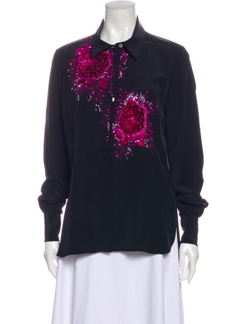 Figue Silk Long Sleeve Button-Up Top Blue