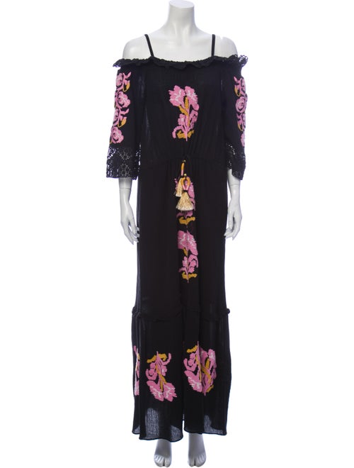 Figue Floral Print Long Dress Black