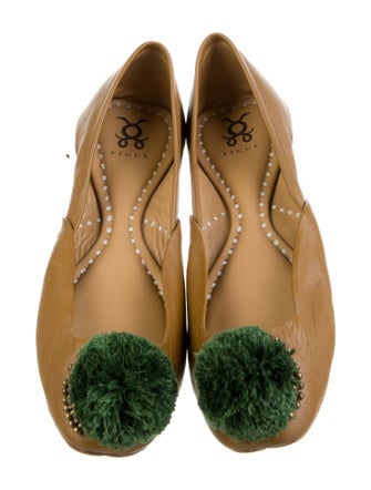 Figue Leather Pom-Pom Embellishments Ballet Flats