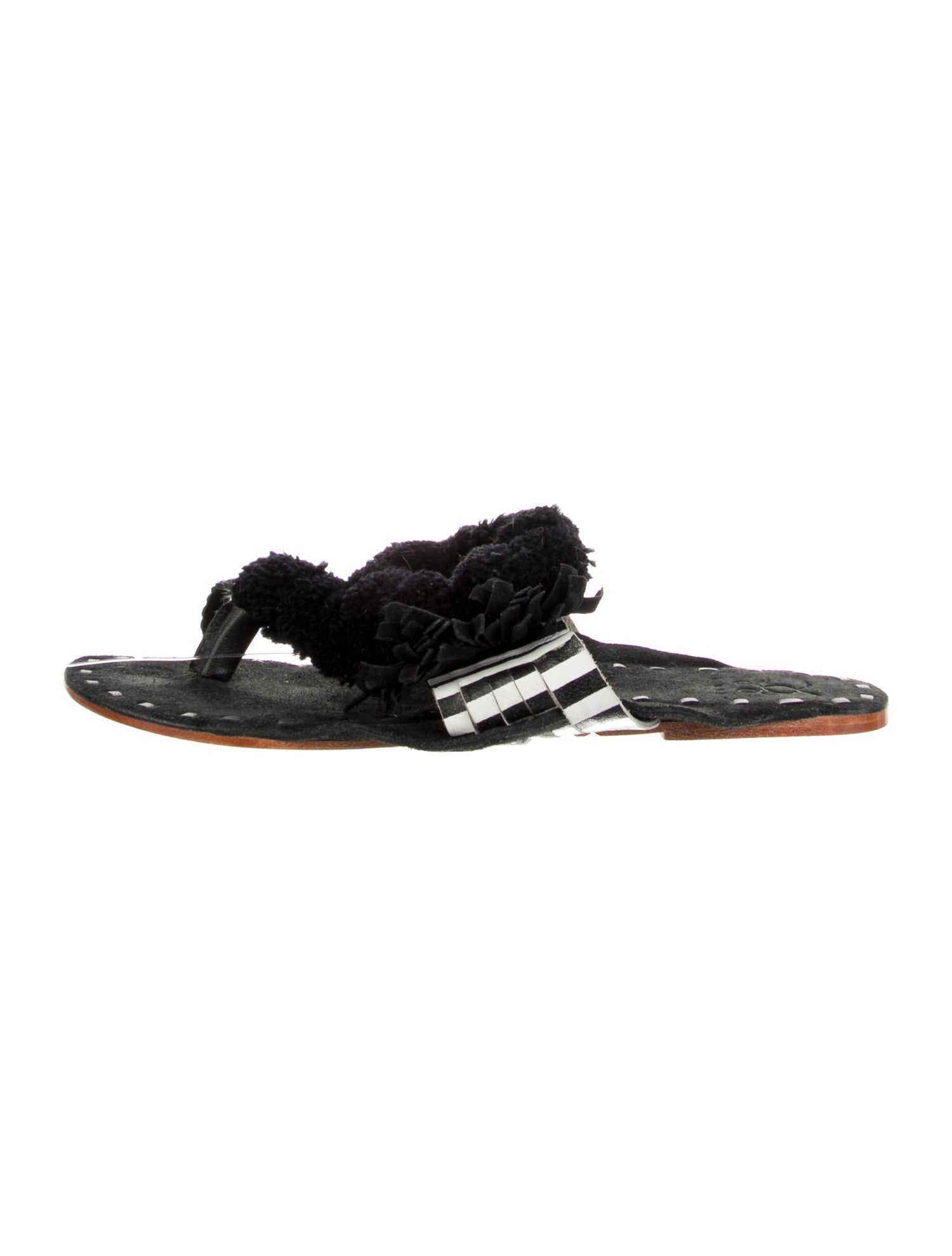 Figue Shearling Fringe Trim Accent Slides