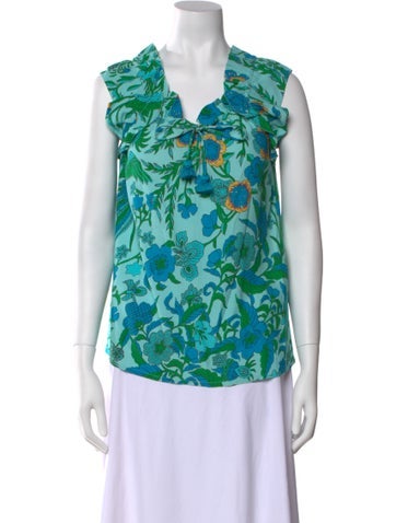 Figue Tops Floral Print Tie Neck Top XS