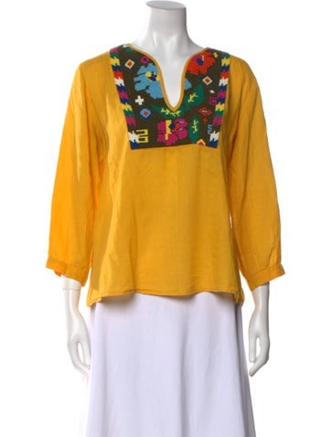 Figue Tops Printed V-Neck Blouse M