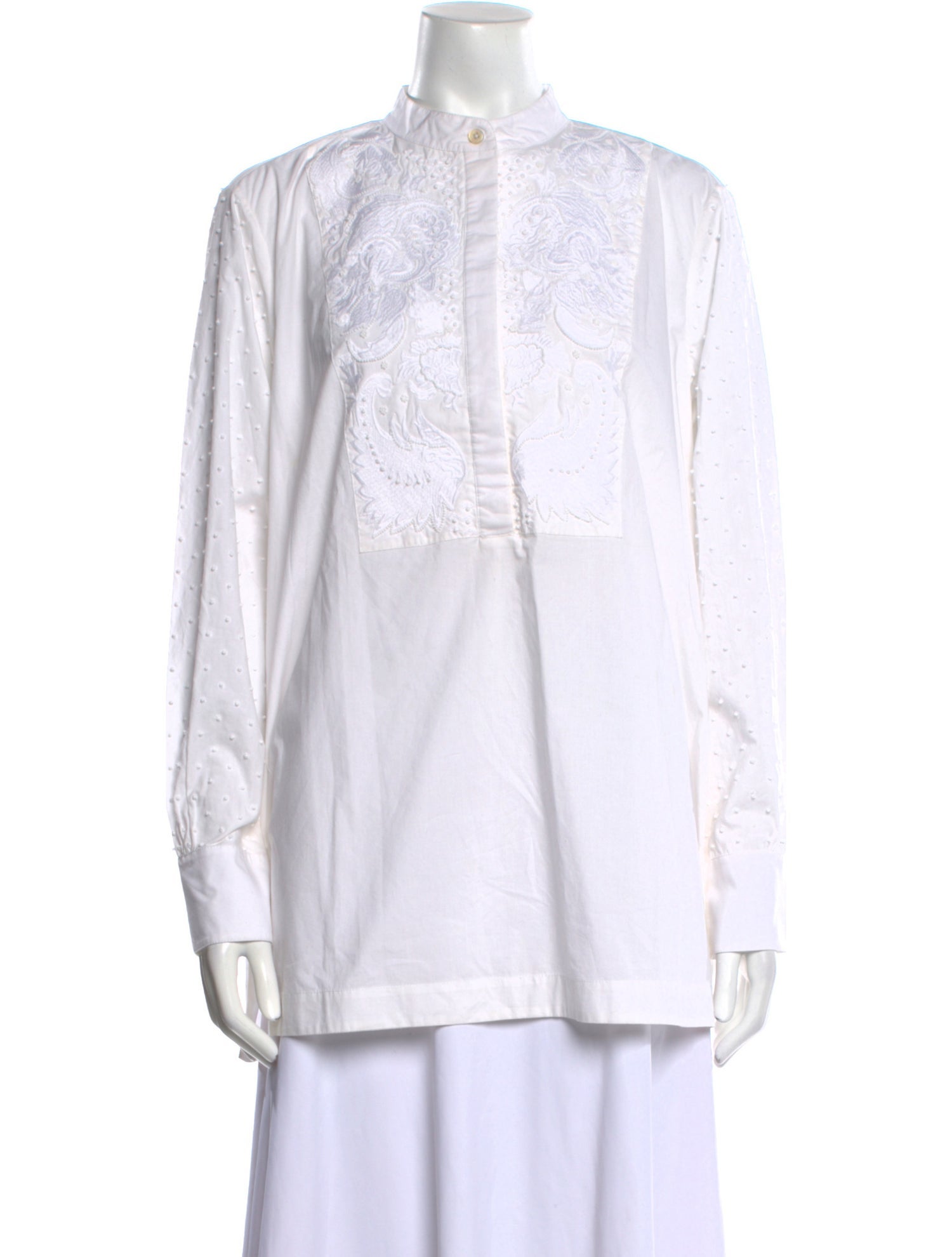 Figue Mock Neck Long Sleeve Button-Up Top