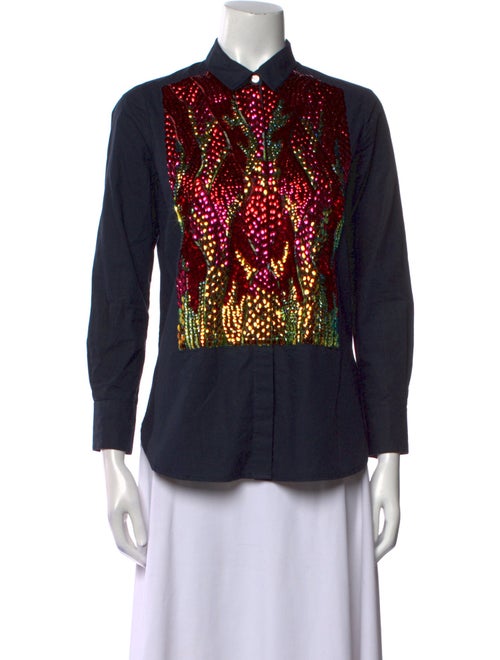 Figue Printed Three-Quarter Sleeve Button-Up Top