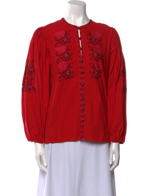 Figue Crew Neck Long Sleeve Button-Up Top