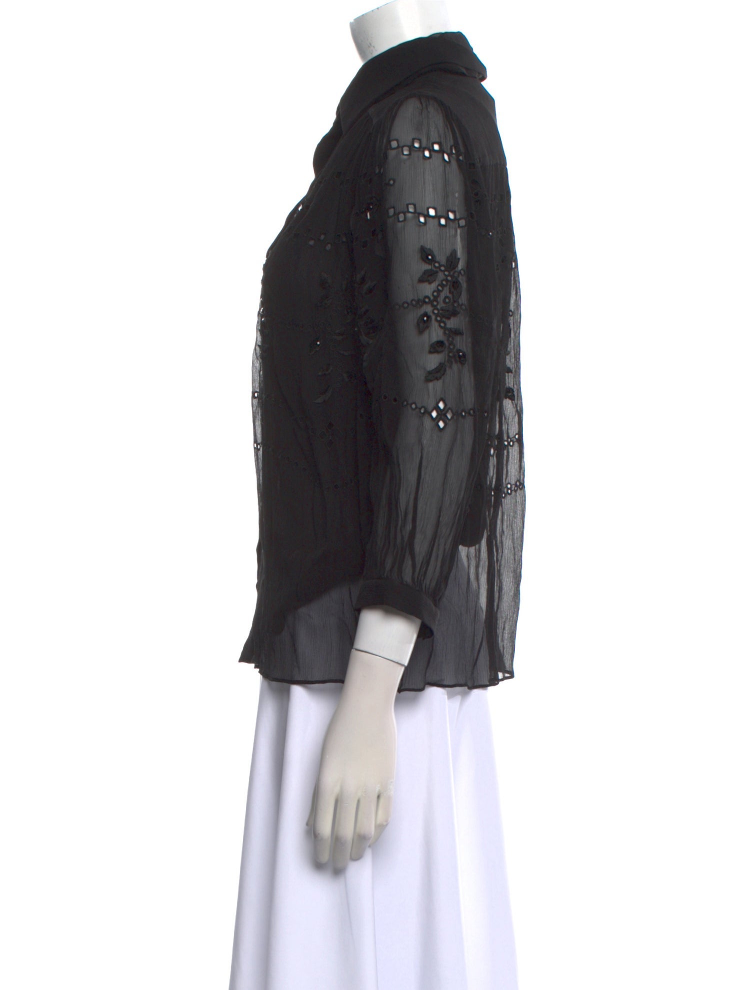 Figue Silk Three-Quarter Sleeve Button-Up Top