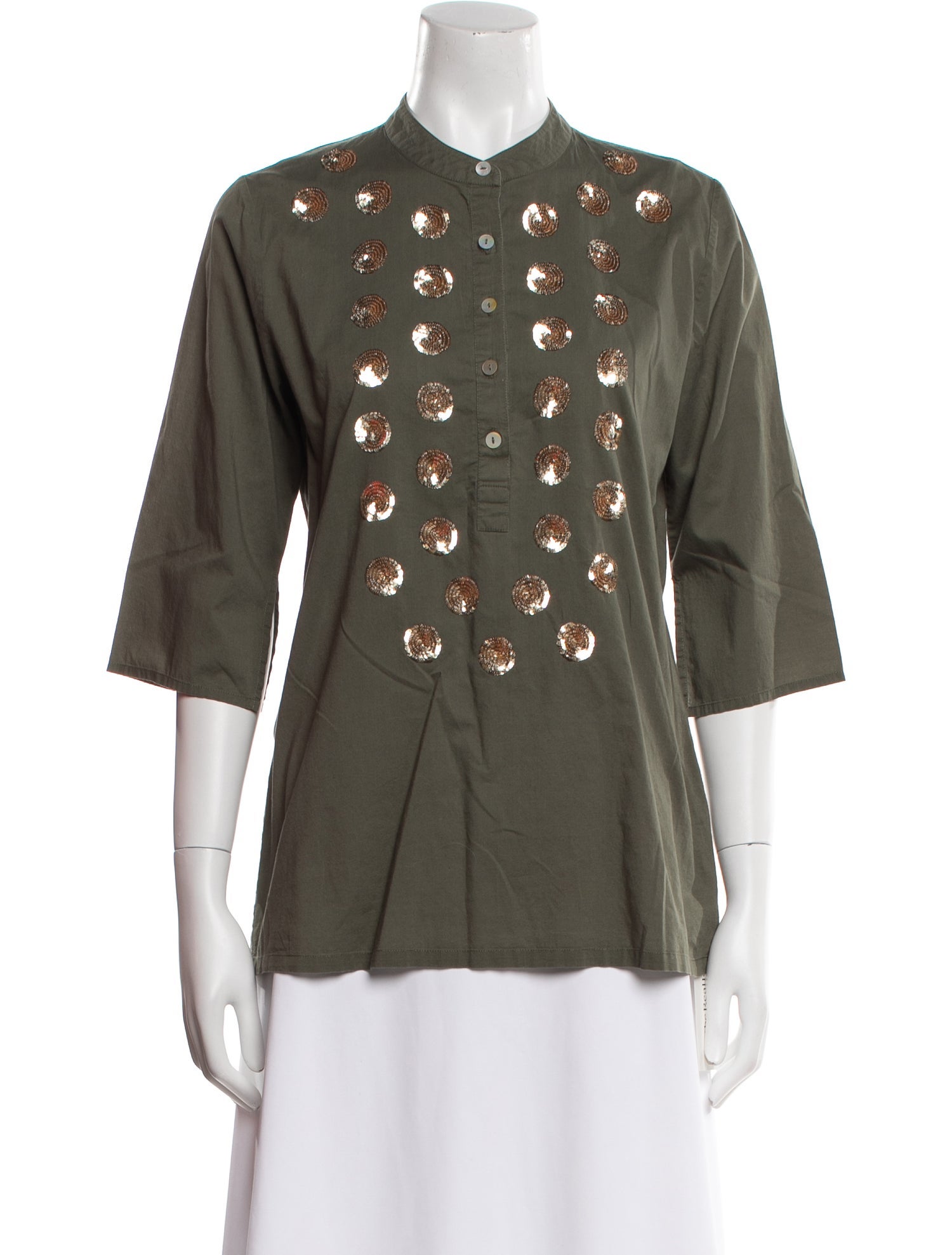 Figue Linen Mock Neck Button-Up Top