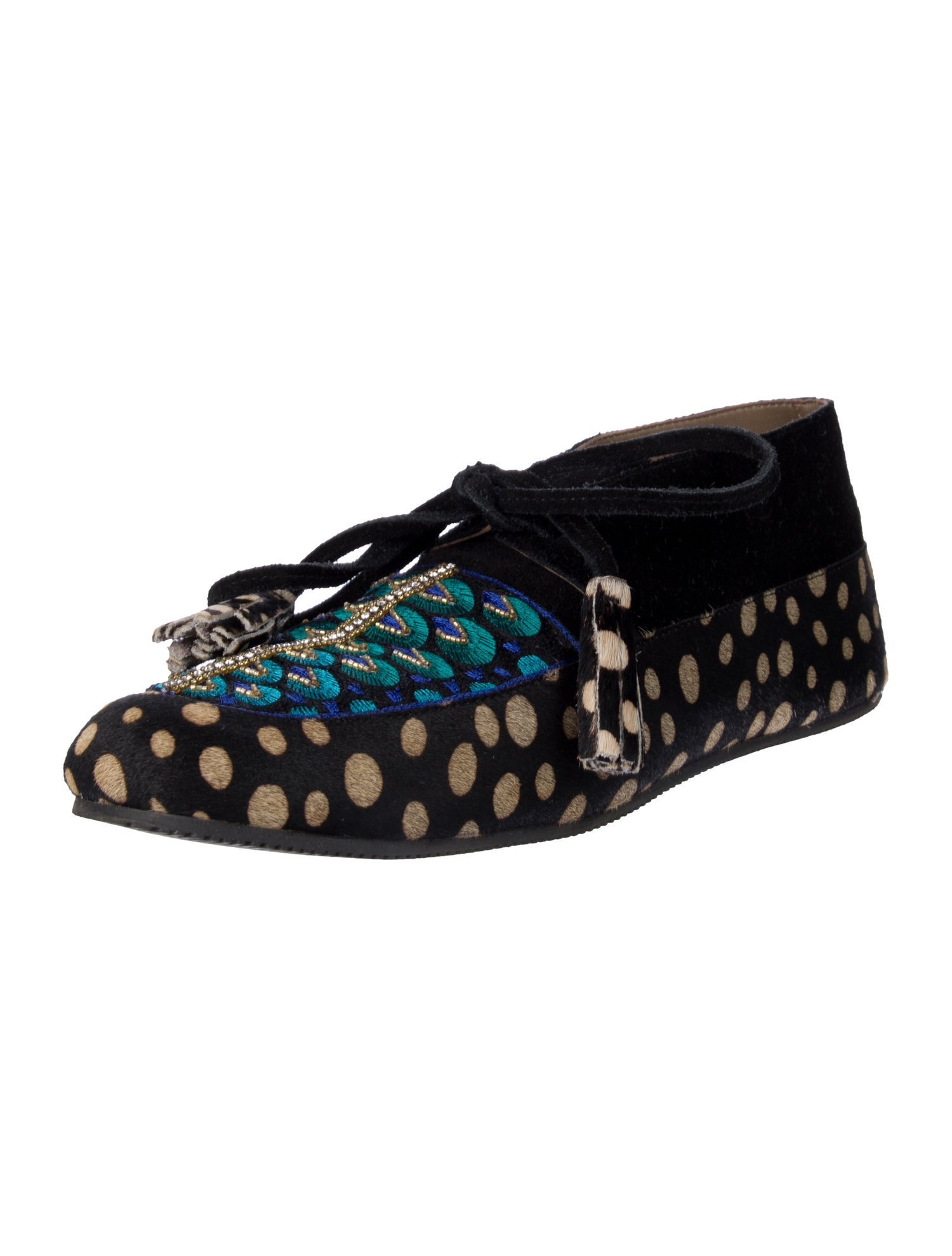 Figue Ponyhair Polka Dot Print Moccasins