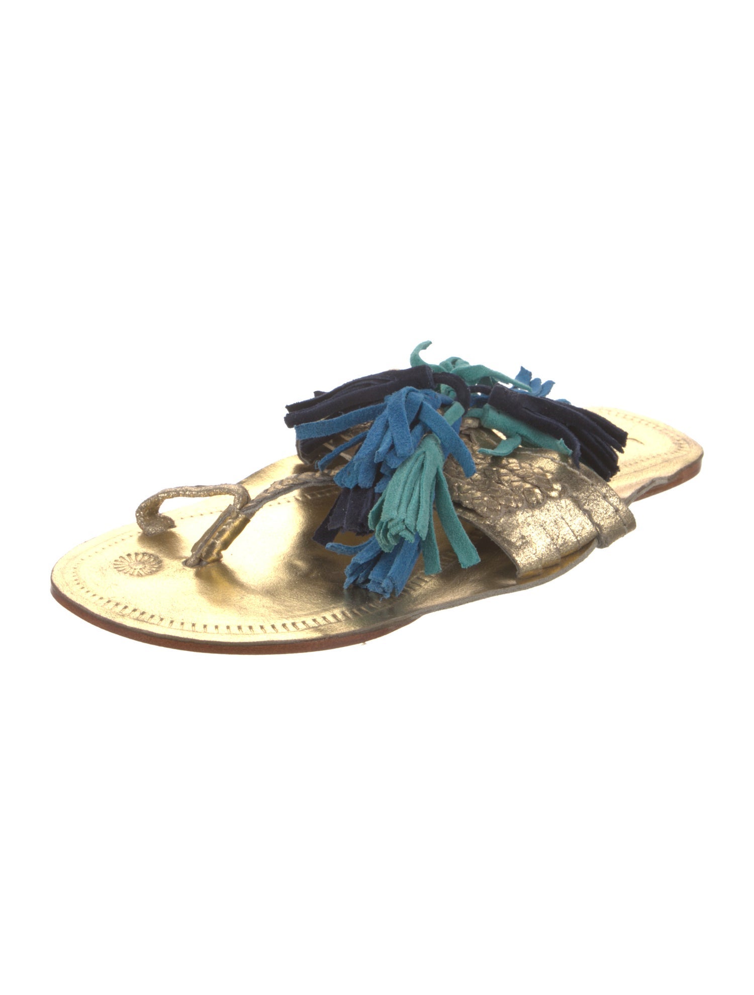 Figure Leather Colorblock Pattern Slides