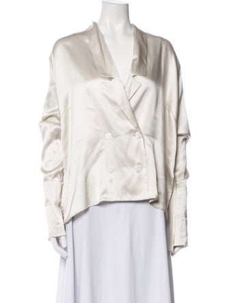 Fiorla Silk V-Neck Button-Up Top