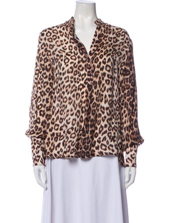 Fiorla Silk Animal Print Button-Up Top