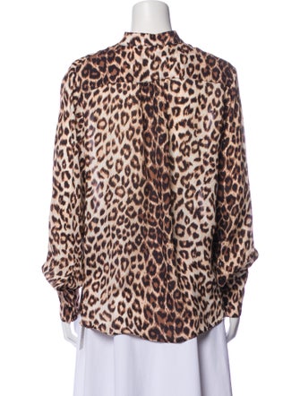 Fiorla Silk Animal Print Button-Up Top