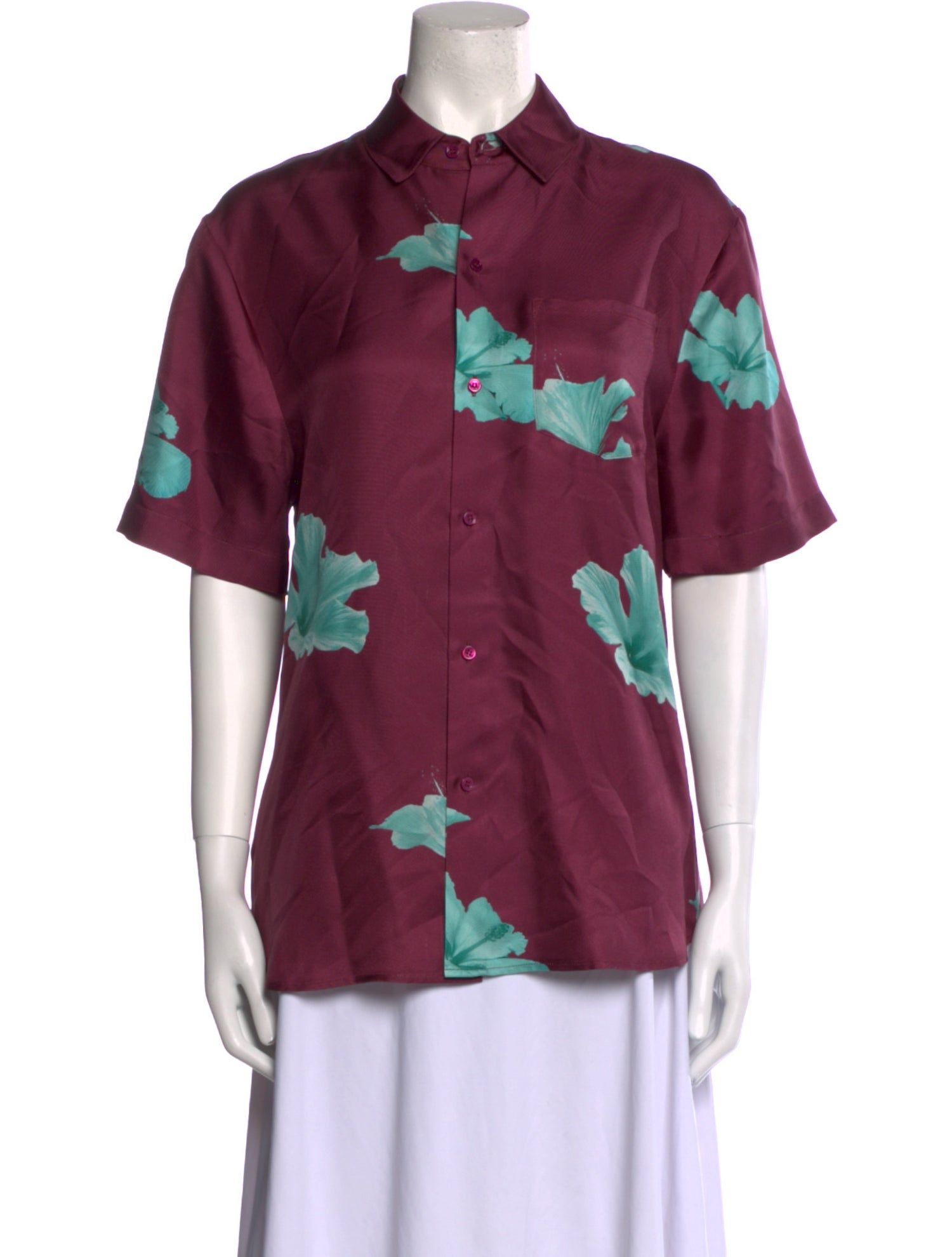 FINNEY Silk Floral Print Button-Up Top