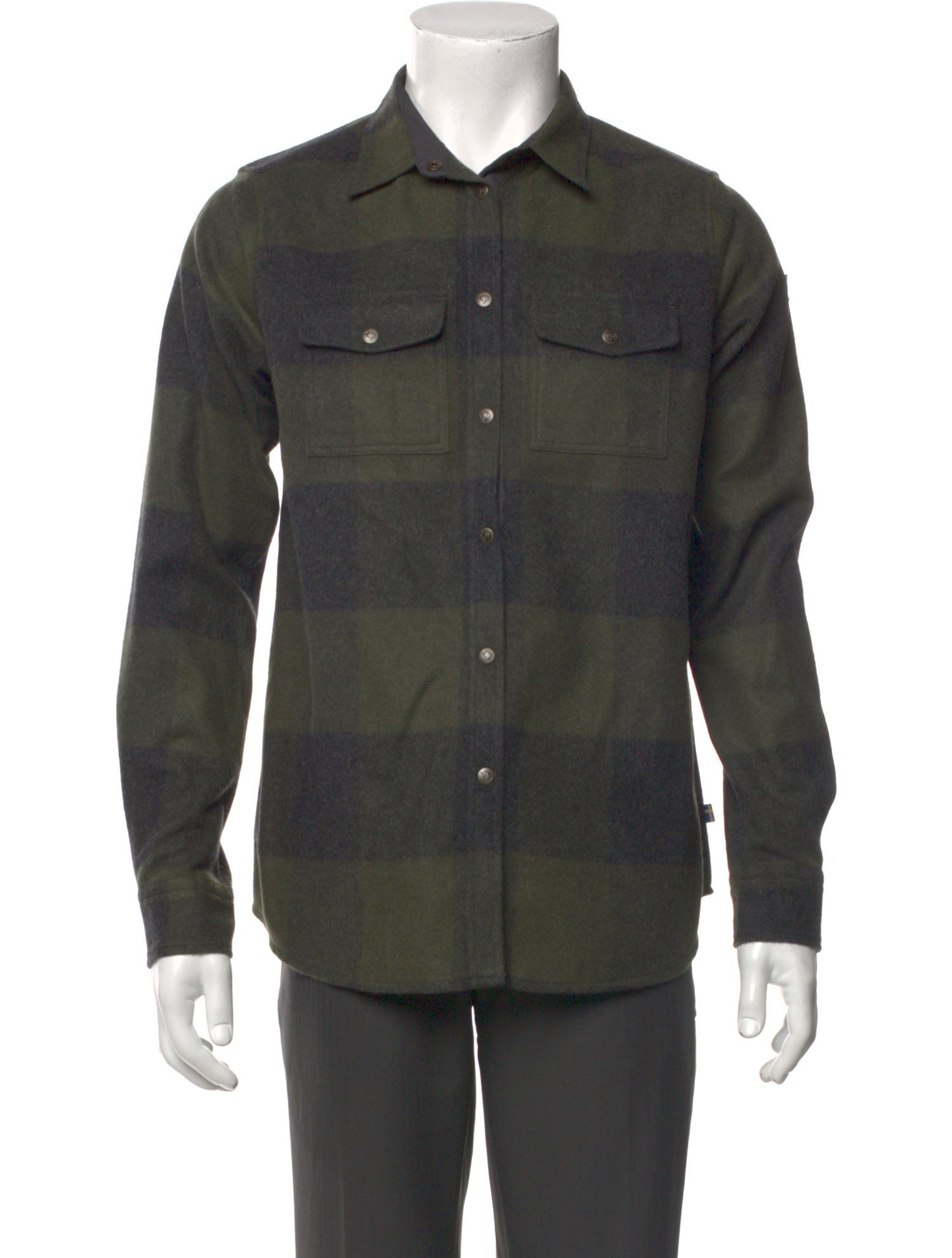 Fjällräven Wool Colorblock Pattern Dress Shirt