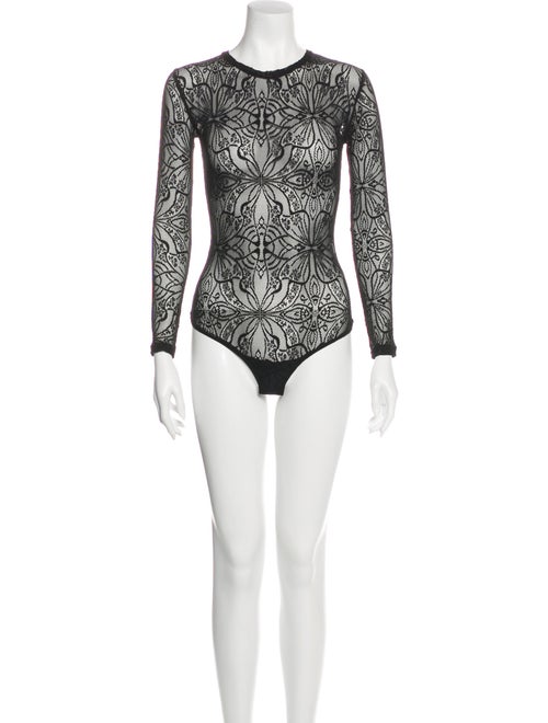 For Love & Lemons Lace Pattern Crew Neck Bodysuit