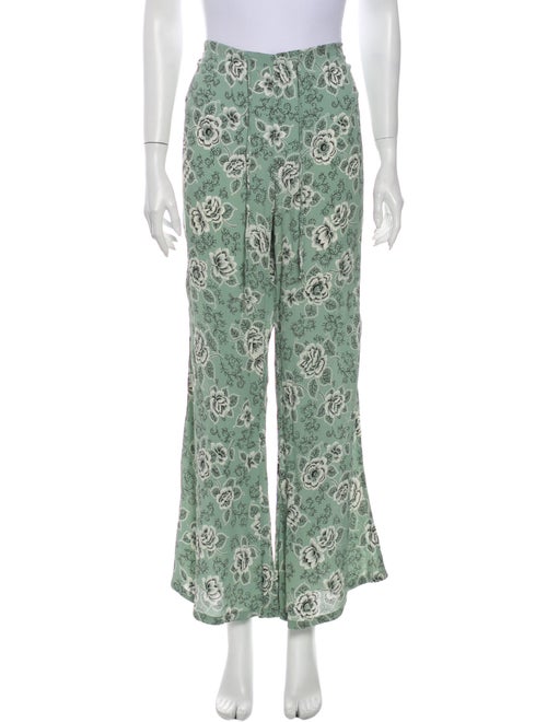 For Love & Lemons Floral Print Wide Leg Pants Gree