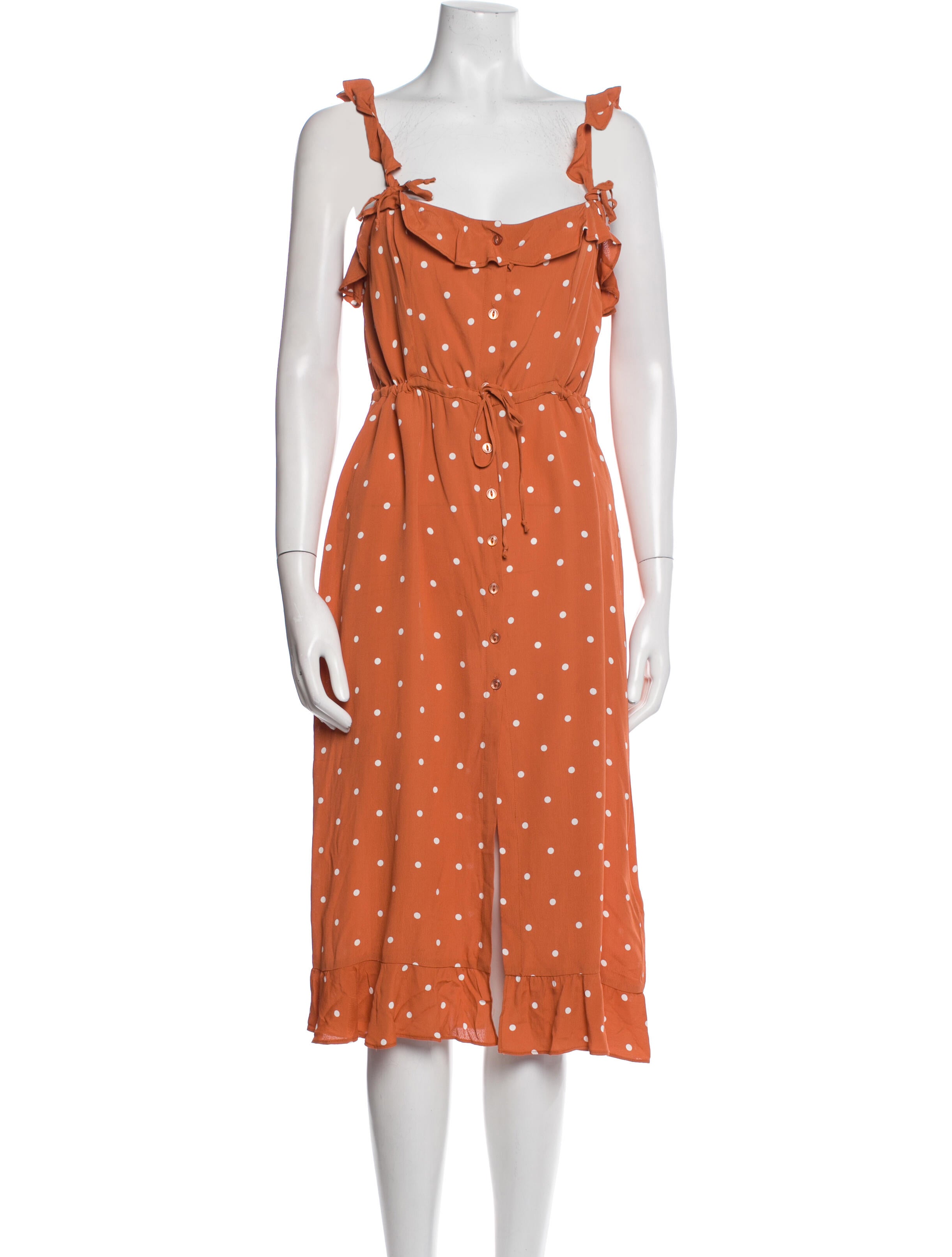 For Love & Lemons Polka Dot Print Midi Length Dress