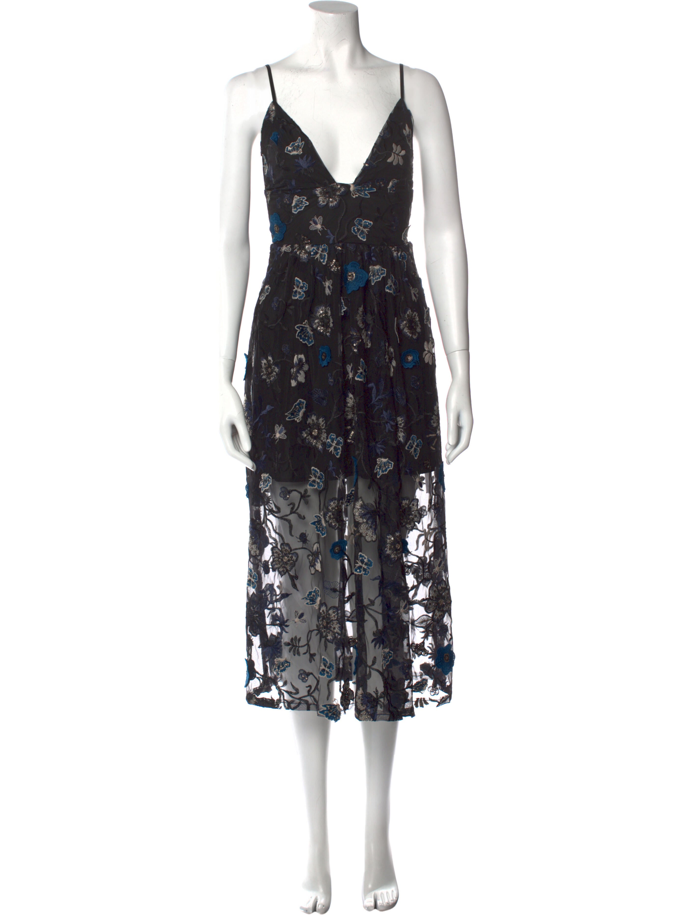 For Love & Lemons Floral Print Midi Length Dress Black Dresses