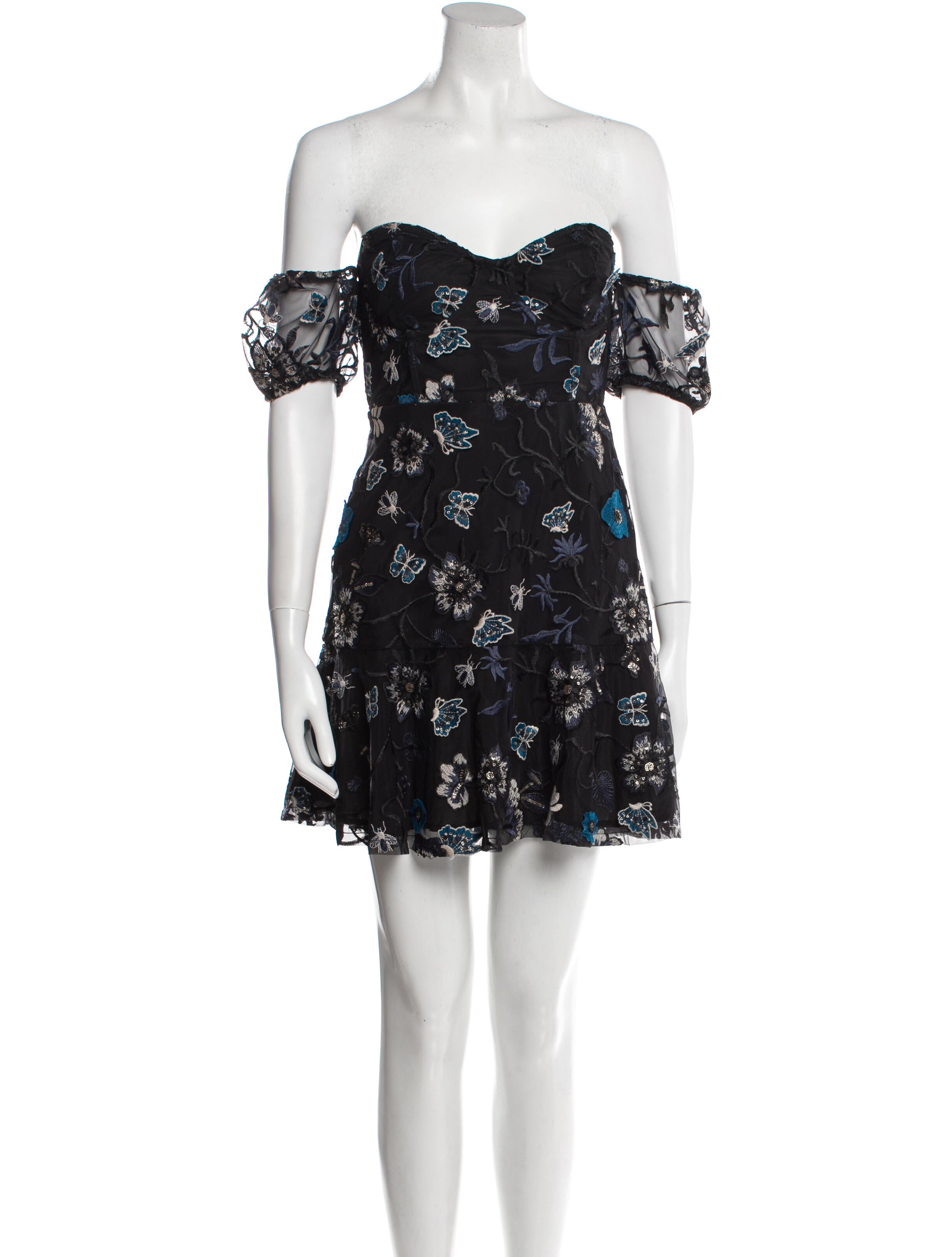 For Love & Lemons Floral Print Mini Dress Black Dresses, Clothing
