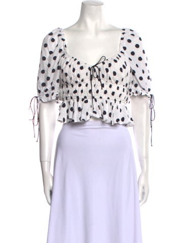 For Love & Lemons Tops Polka Dot Print V-Neck Crop Top M