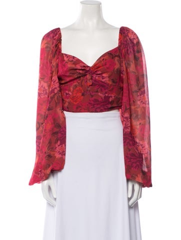 For Love & Lemons Tops Floral Print Plunge Neckline Crop Top M