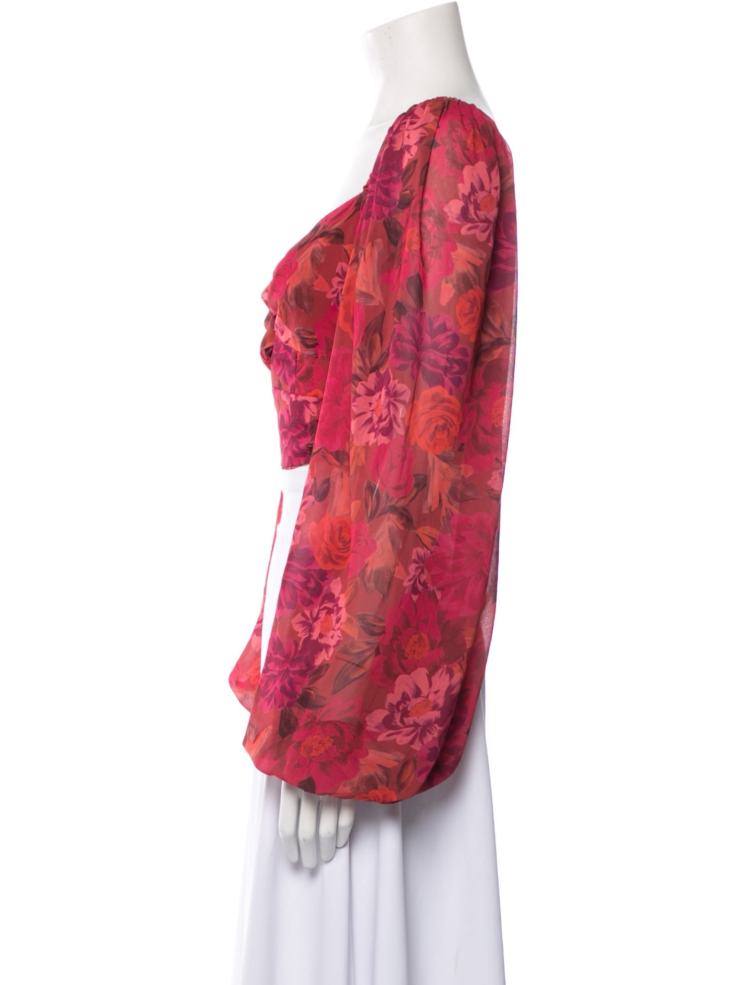 For Love & Lemons Floral Print Plunge Neckline Crop Top