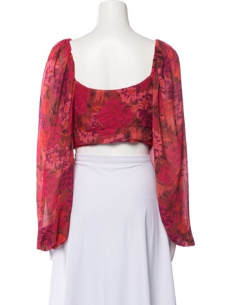 For Love & Lemons Floral Print Plunge Neckline Crop Top