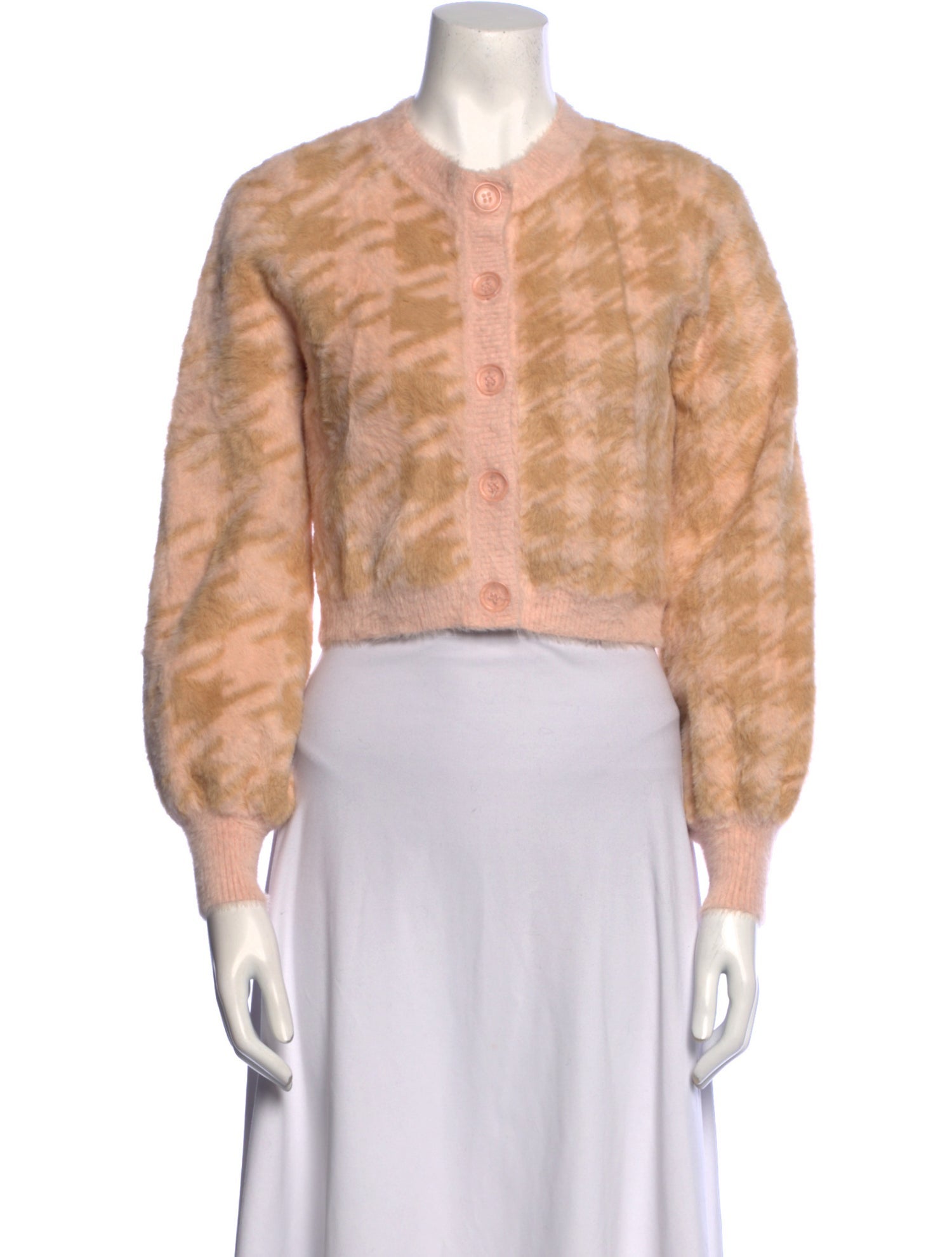 For Love & Lemons Houndstooth Print Crew Neck Sweater