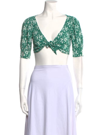 For Love & Lemons Floral Print Plunge Neckline Crop Top