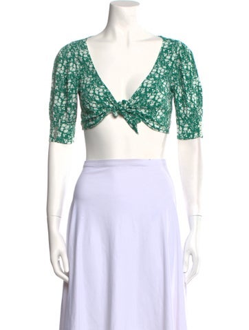 For Love & Lemons Tops Floral Print Plunge Neckline Crop Top S