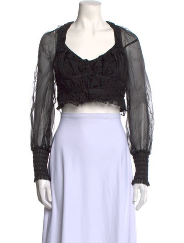 For Love & Lemons Tops V-Neck Long Sleeve Crop Top L