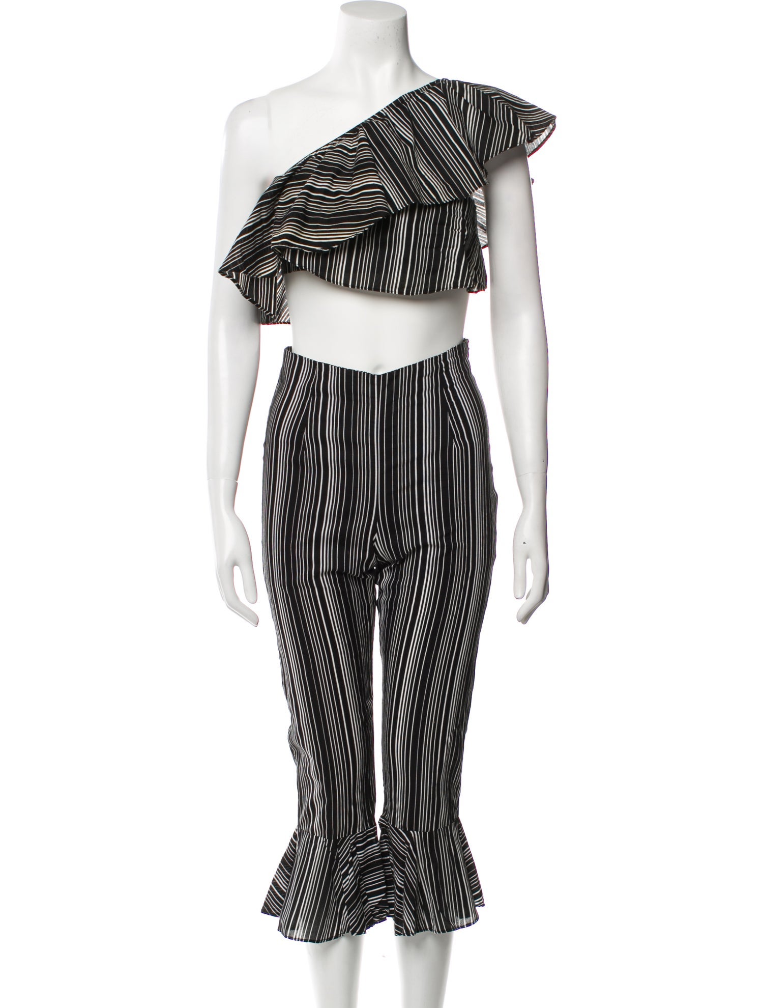 For Love & Lemons Striped Ruffle Embellishment Pant Set