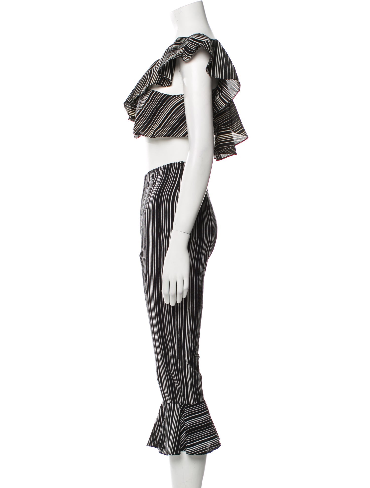 For Love & Lemons Striped Ruffle Embellishment Pant Set