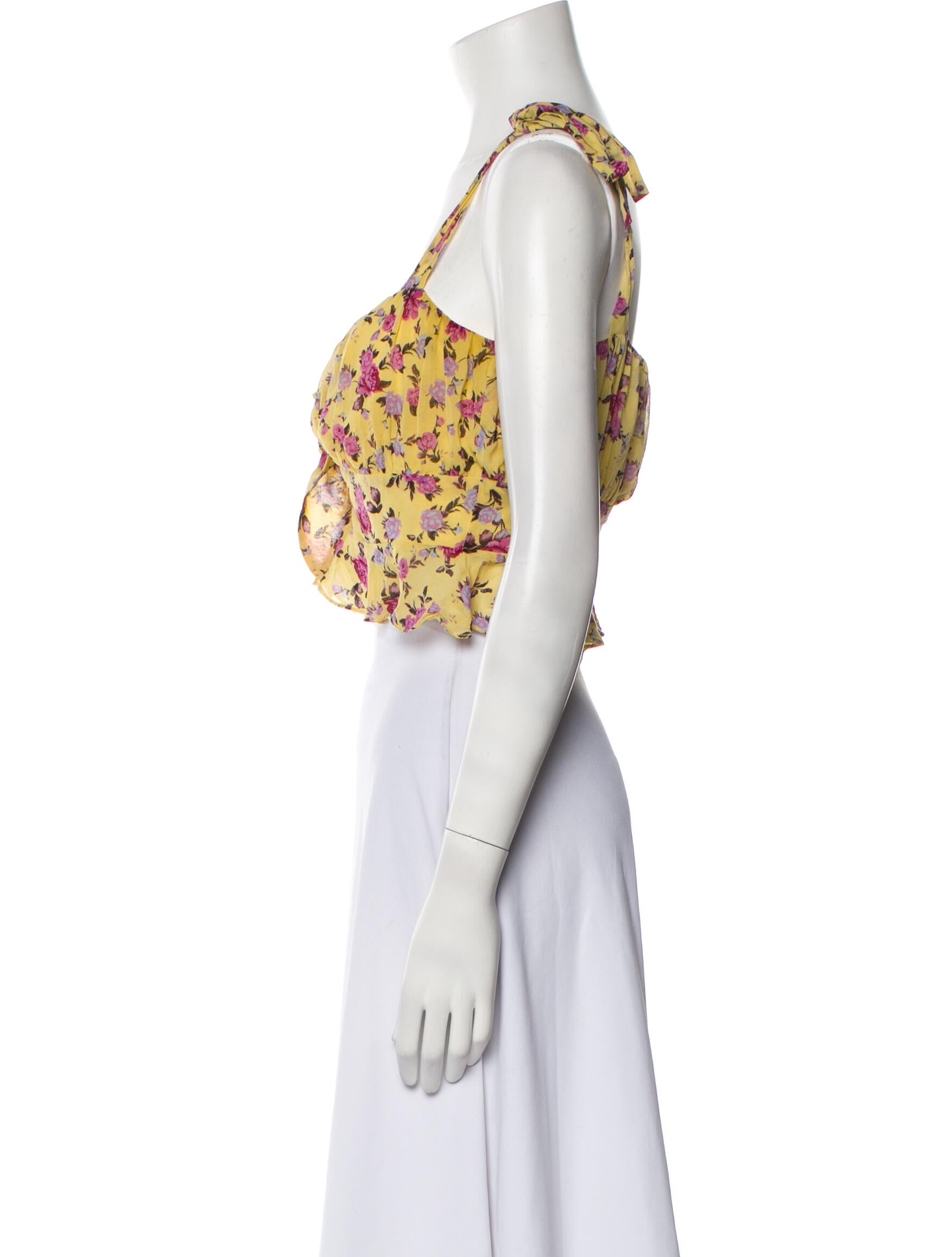 For Love & Lemons Silk Floral Print Crop Top